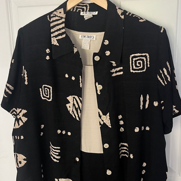 Vintage Black, Tan Tribal Patterned Jacket, Sleeveless Midi Dress Set - Picture 2 of 9